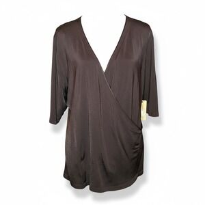 Jones New York Collection Matte Jersey Faux Wrap Top Brown Vintage Size 2XL